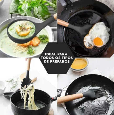 Kit 12 Peças Colher para Cozinha Silicone BPA Antiferrugem Utensílios de Cozinha Jogo de Colher